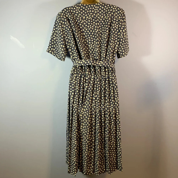 ORVIS true vintage blue midi dress white roses rose buttons size large made USA - Picture 5 of 10